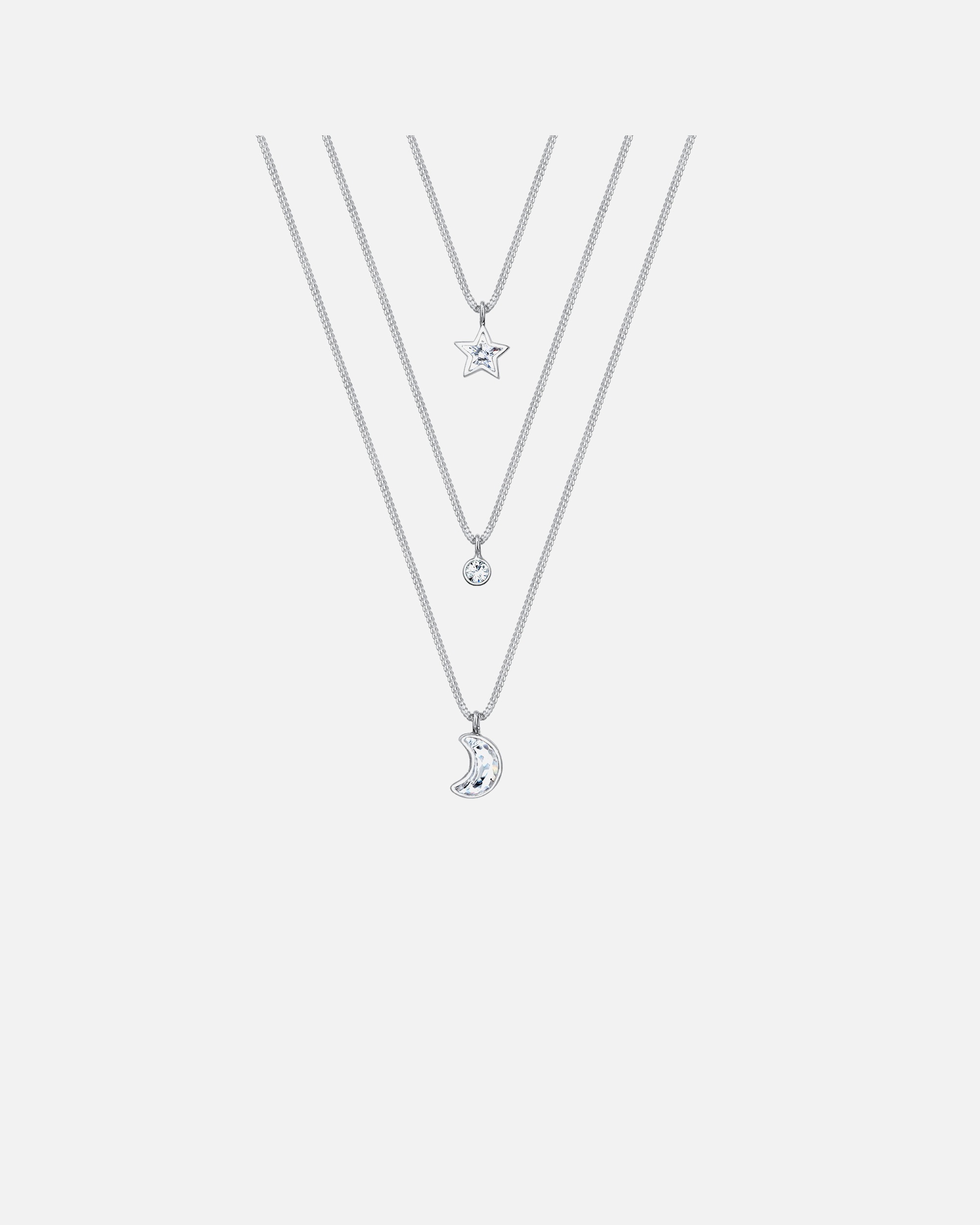 Pañales Elli para mujer con diseño de luna y estrella, adornados con cristales de plata de ley 925.