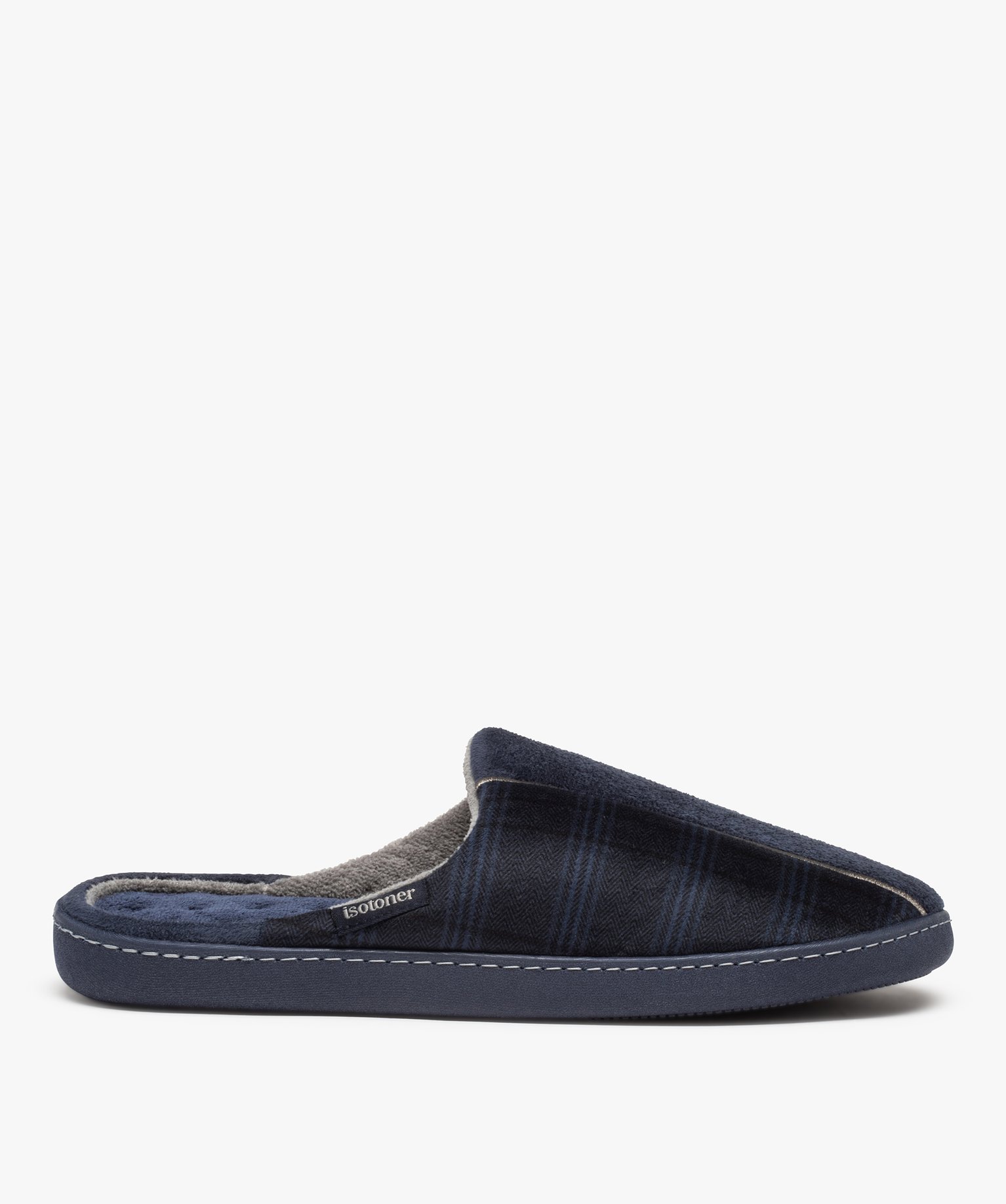 Chaussons homme mules plates en velours imprimé - Isotoner marine | GEMO
