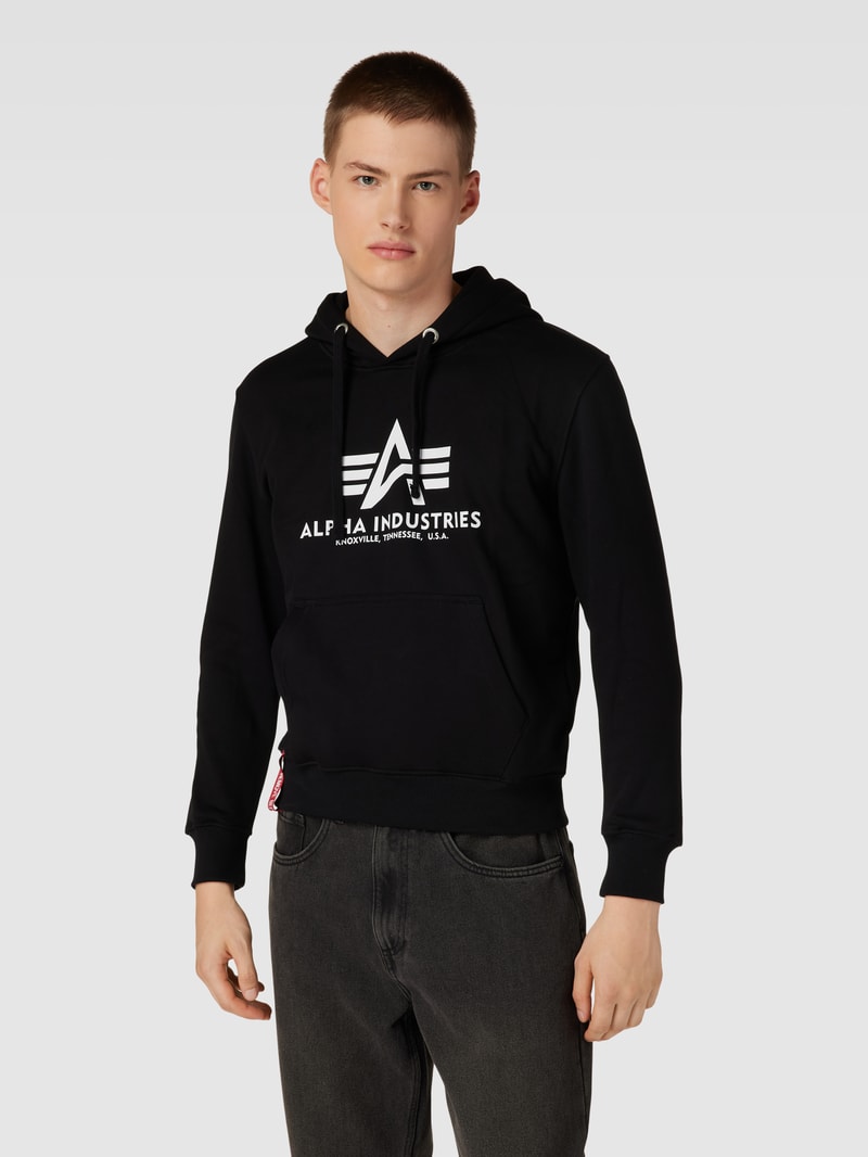Hoodie mit Label-Print Modell 'BASIC' in schwarz