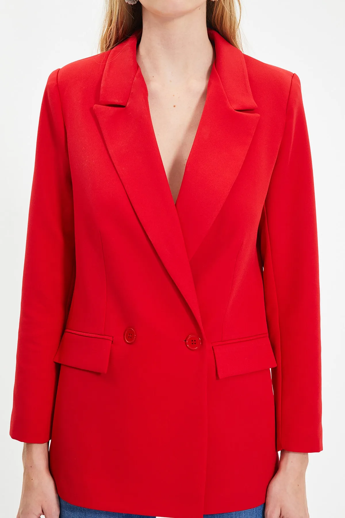 Trendyol Collection  Roter, normal gefütterter, zweireihiger, gewebter Blazer mit Verschluss TWOSS20CE0059