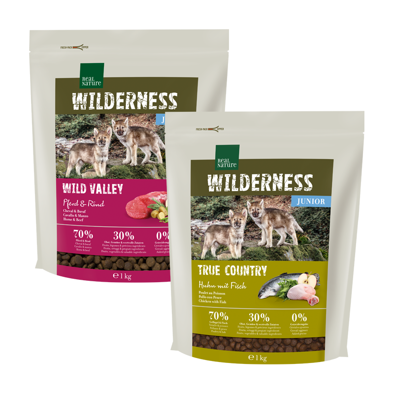 REAL NATURE Hundetrockenfutter REAL NATURE Wilderness Junior Probierpaket 2x1kg