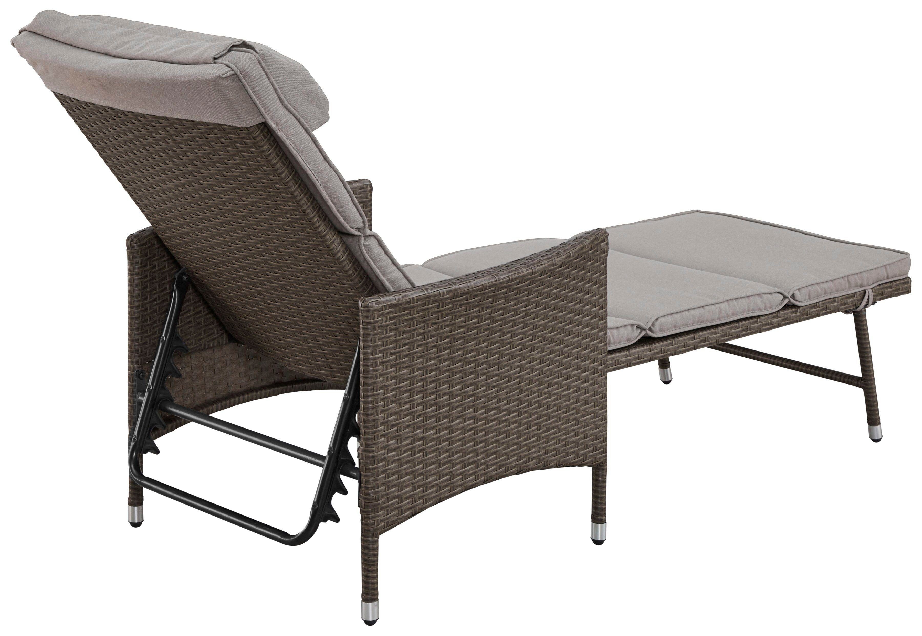 KONIFERA Gartenliege Mailand, Polyrattan, 4-fach verstellbar, inkl. Auflage