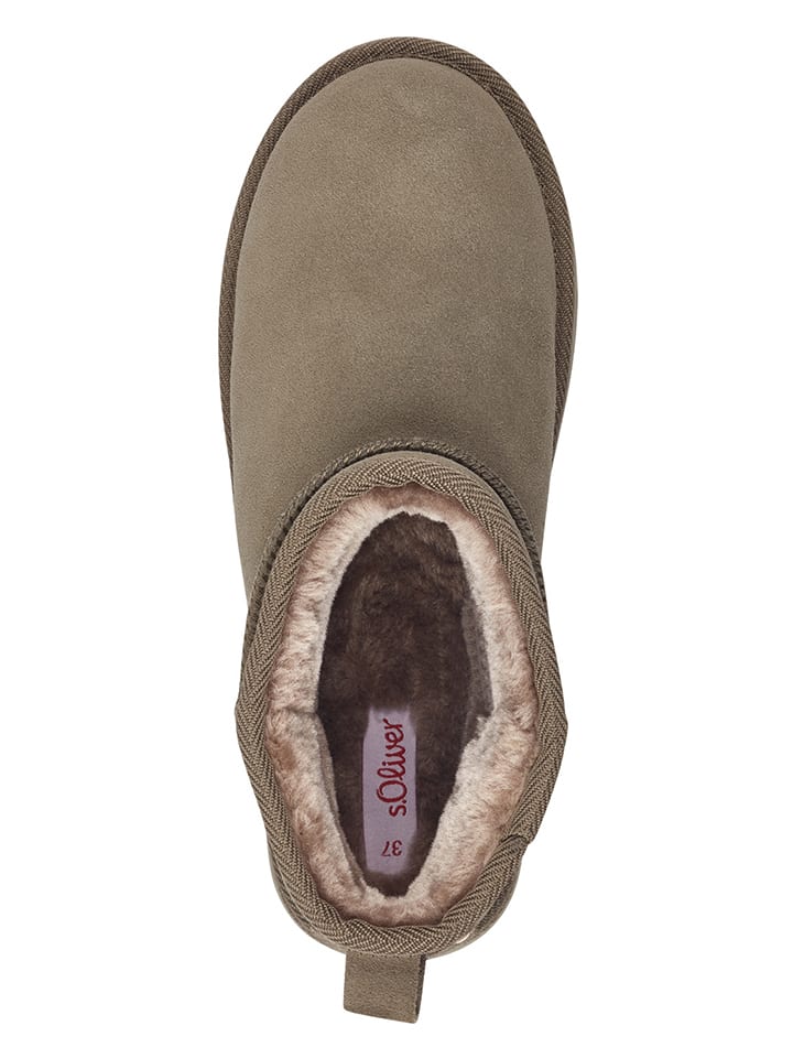 s.Oliver Leder-Ankle-Boots in Khaki günstig kaufen