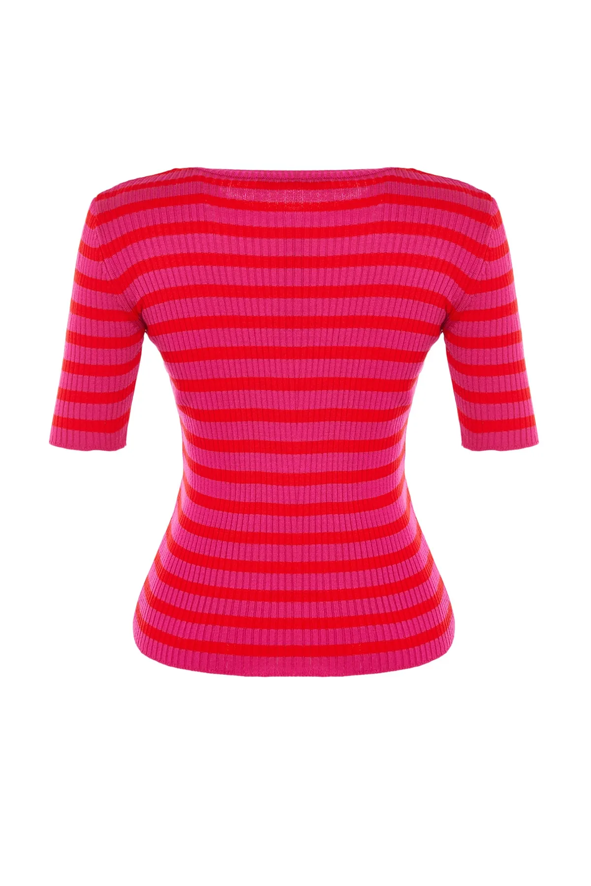 Trendyol Collection  Fuchsia Basic Gestreifter Strickpullover TWOSS20KZ0075
