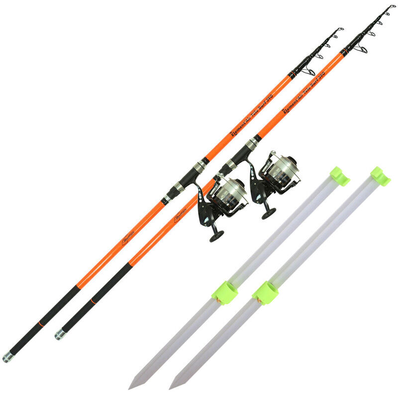 Kit de pesca telescópico Redfish para dourada: 2 varas + 2 molinetes + 2 suportes para varas