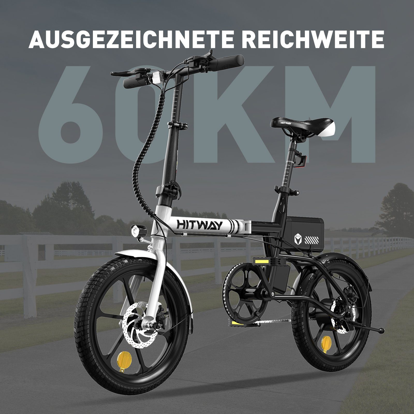HITWAY E-Bike Elektrofahrrad Klapprad, 16-Zoll 36 V/6Ah für Damen Herren, Heckmotor, Klappbares Fahrrad und nur 14,5 kg