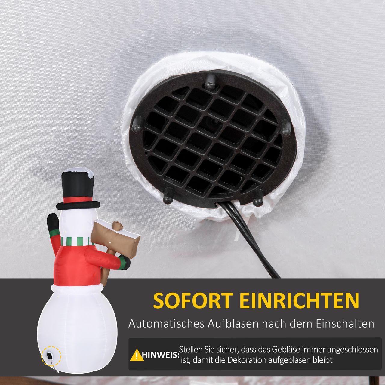 Outsunny 180 cm Aufblasbarer Schneemann mit Schild Weihnachtsdeko mit LED-Licht