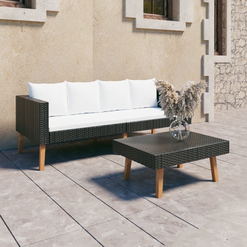 vidaXL Gartenlounge-Set 2-tlg. Garten-Lounge-Set mit Kissen Poly Rattan Schwarz, (1-tlg)