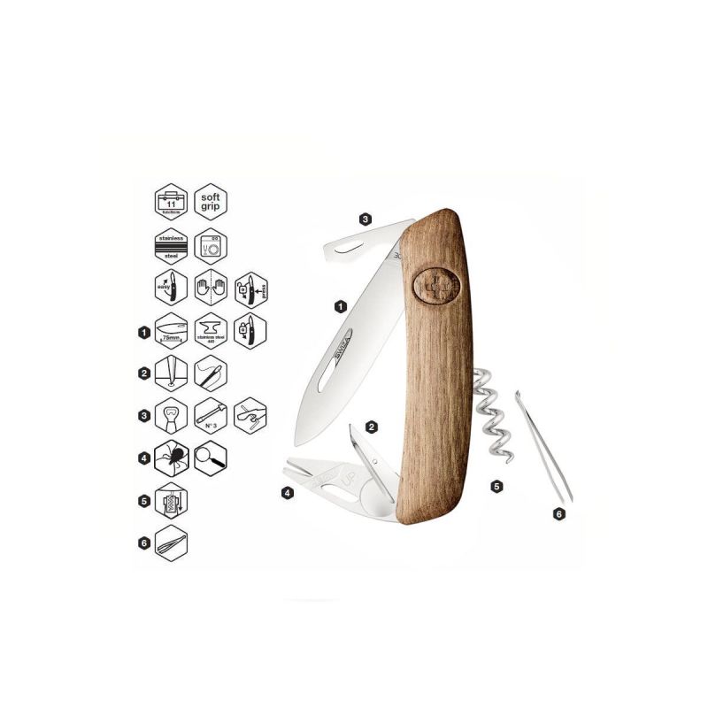 Swiza TT03 Tick Tool Wood Walnut, Schweizer Taschenmesser made in Swiss