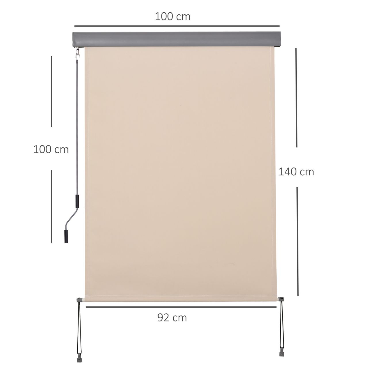 Outsunny Senkrechtmarkise Balkonmarkise Seitenrollo Sichtschutz mit Handkurbel Cremeweiß 100 x 140 cm