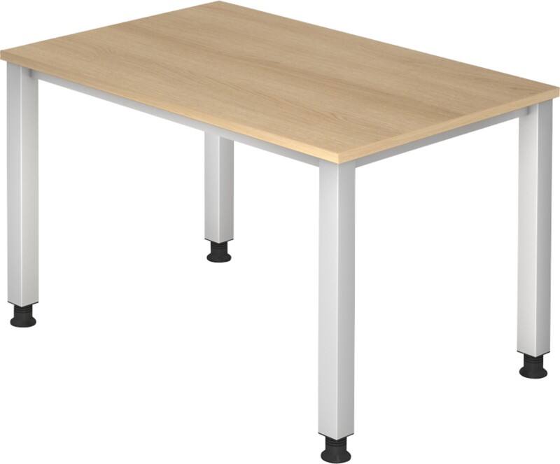 Hammerbacher Q Serie Höhenverstellbarer Schreibtisch Rechteckig Eiche Holz Silber 4 Füße 1.200 x 685 mm