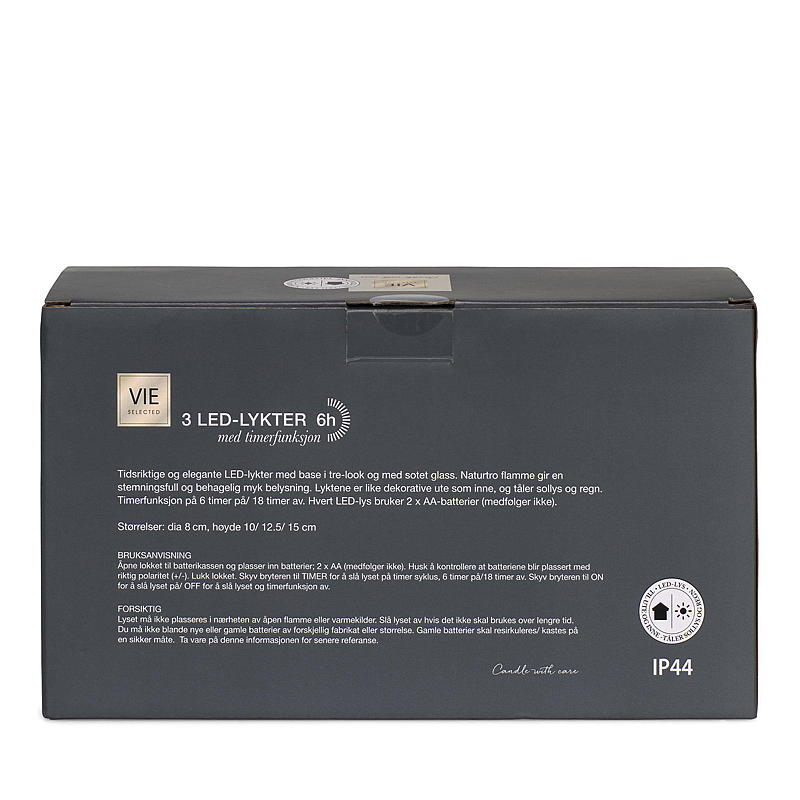 Vie Selected Ledlys 3 stk m/sotet glass Wood Base