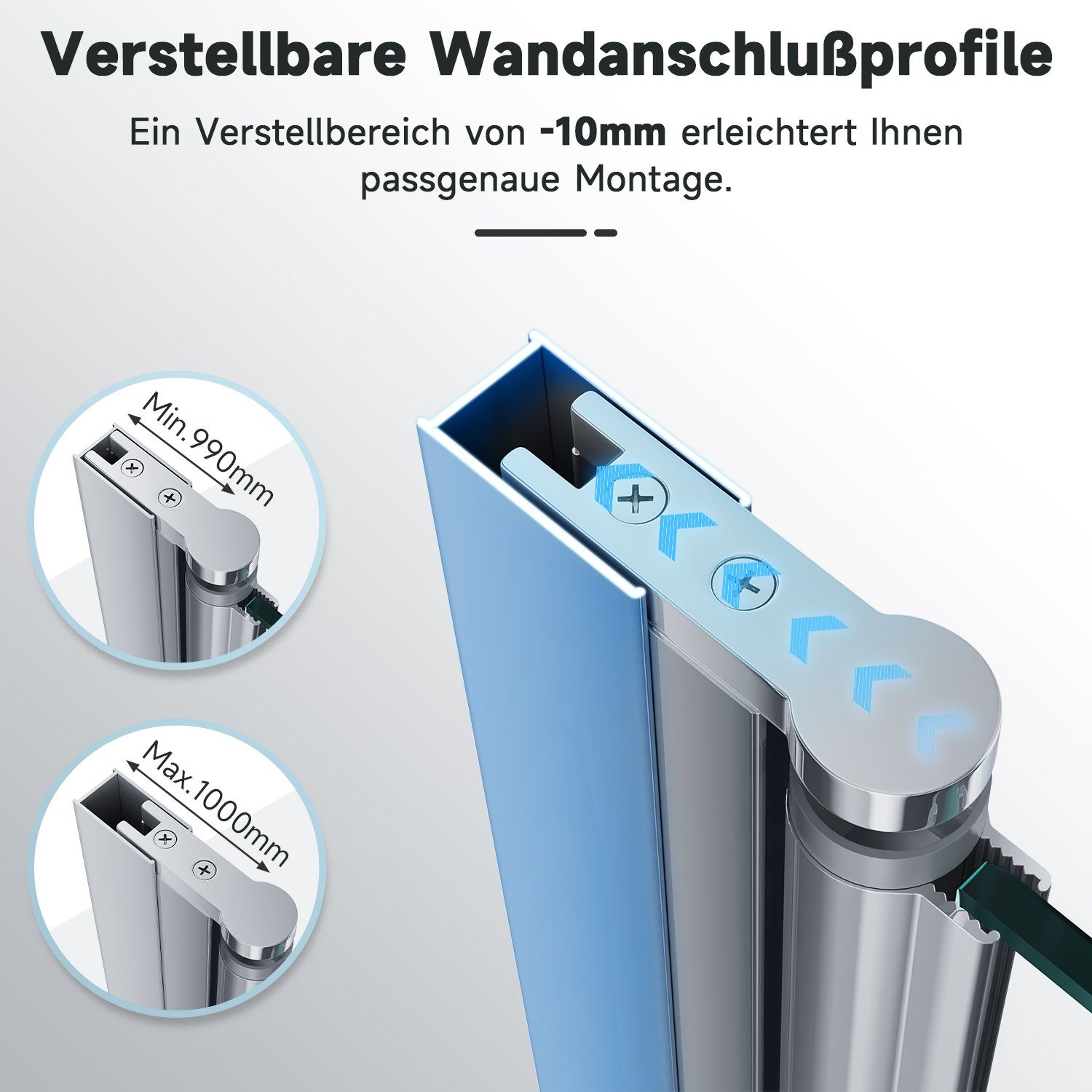 SONNI Badewannenfaltwand Badewannenaufsatz Faltwand 2-teilig 1000 x 1300 mm, NANO Glas Duschwand ESG