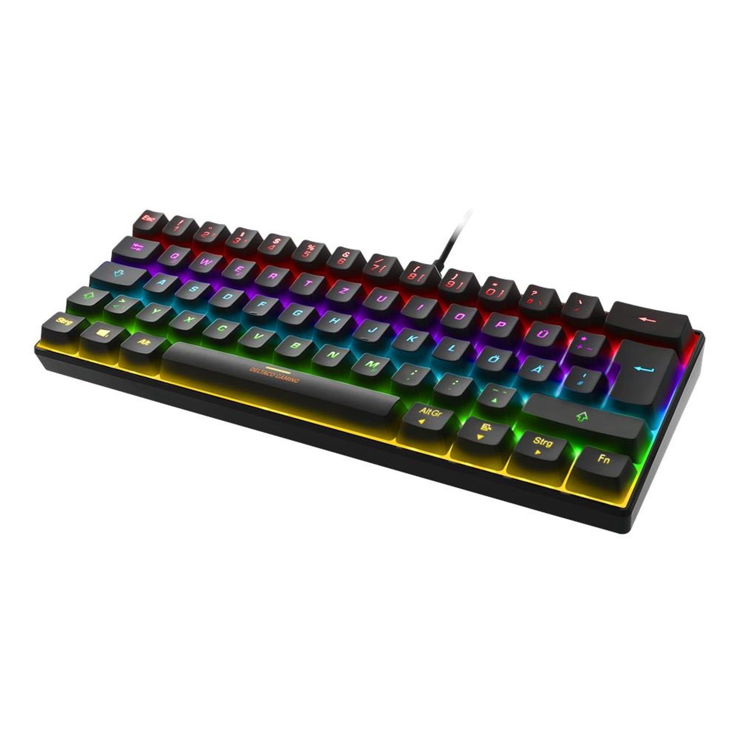 DELTACO Mechanische Mini Gaming Tastatur GAM-075-D Gaming-Tastatur (RGB-LED-Beleuchtung, 100% Anti-Ghosting N-Key-Rollover, Farbe schwarz)