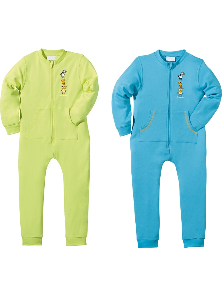 Erwin Müller Interlock-Jersey Kinder-Schlafoverall 2er-Pack in grün/türkis günstig kaufen