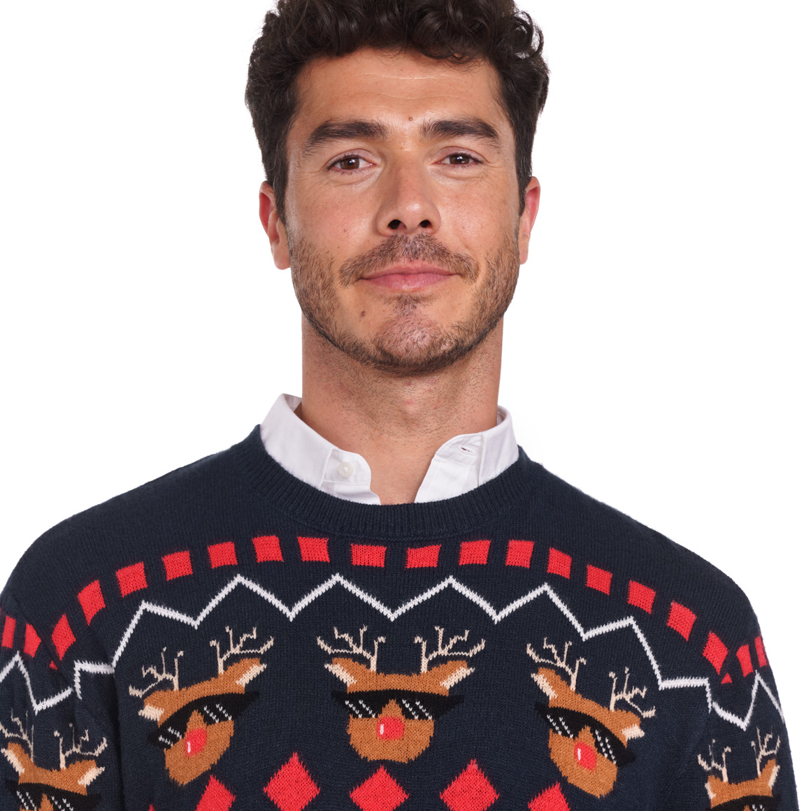 Herren Weihnachtspullover mit Allover-Motiven dunkelblau / rot / grün