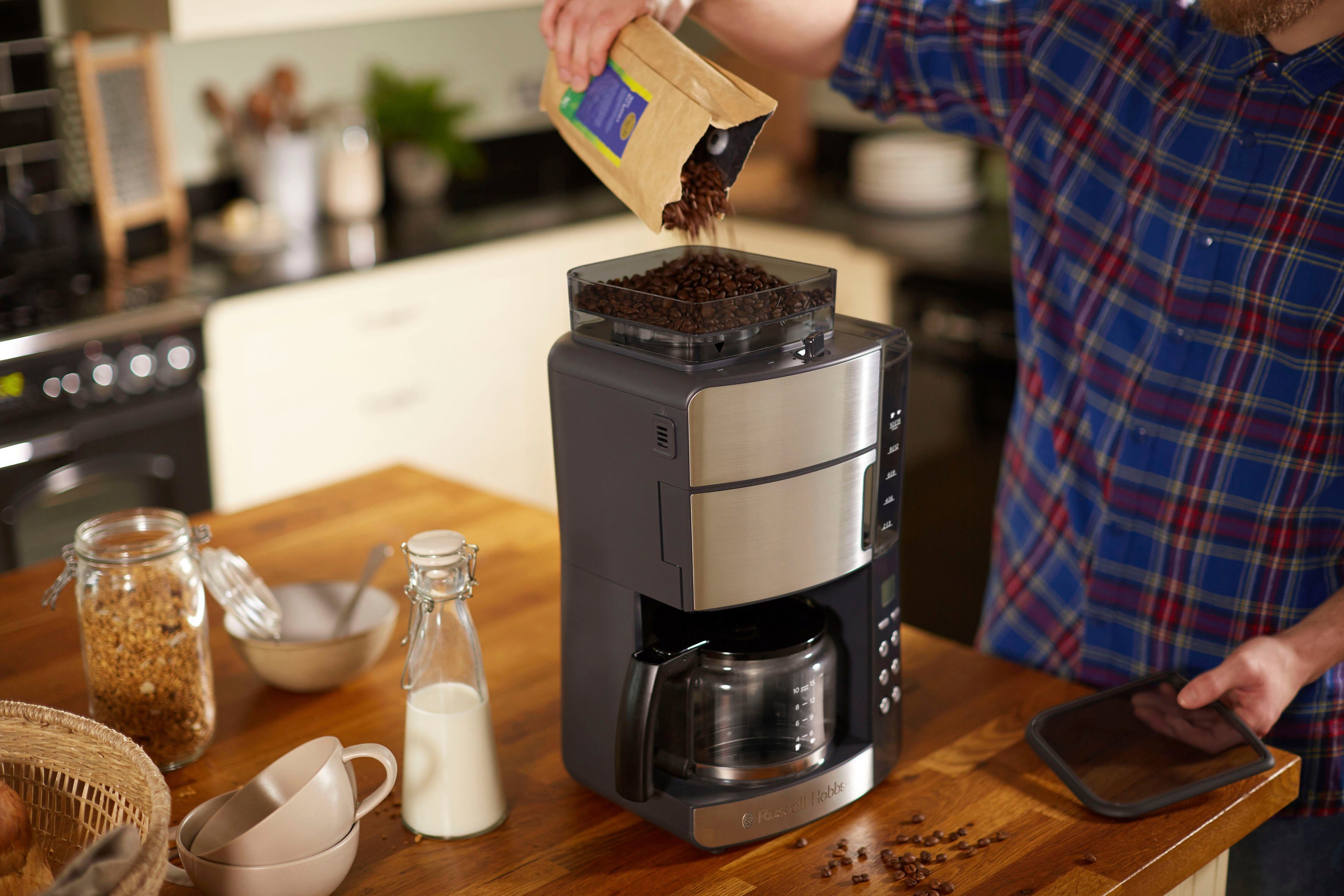 RUSSELL HOBBS Kaffeemaschine mit Mahlwerk Grind & Brew 25610-56, 1,25l Kaffeekanne, Papierfilter 1x4