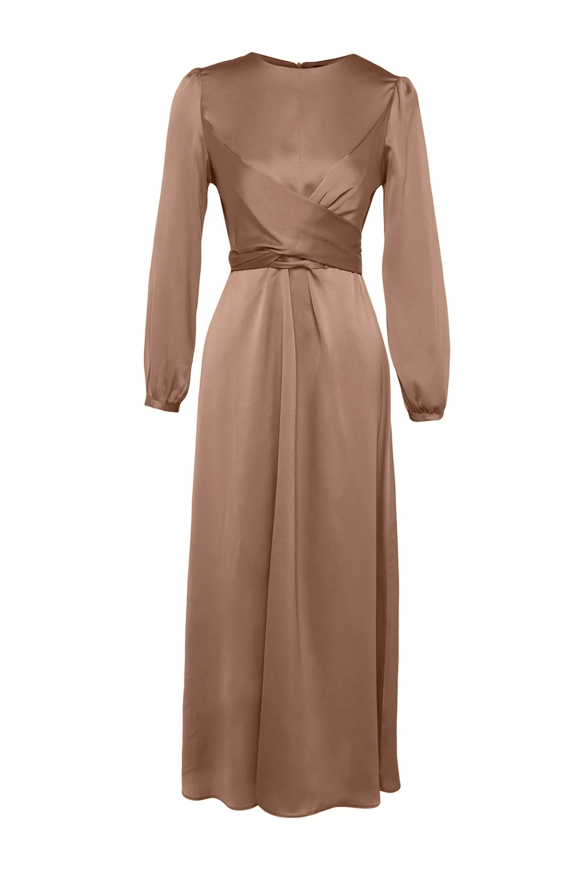Trendyol Modest  Abendkleid aus Satin mit steinfarbenem Kreuz und Bindedetail TCTAW22EB0105