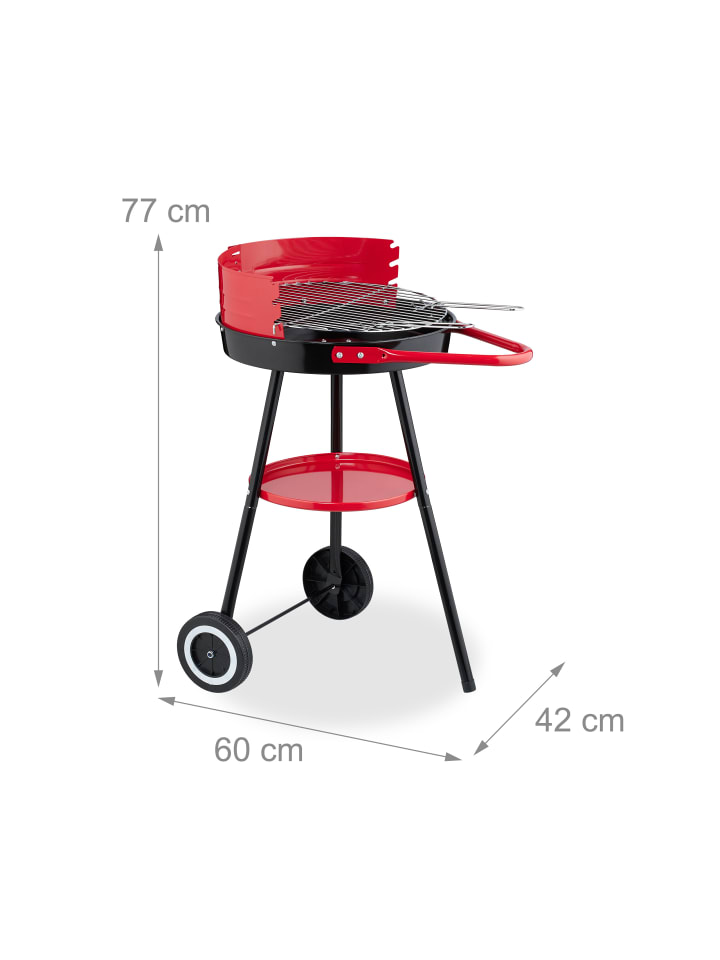 relaxdays Holzkohlegrill in Schwarz/ Rot - Ø 42 cm günstig kaufen onesize