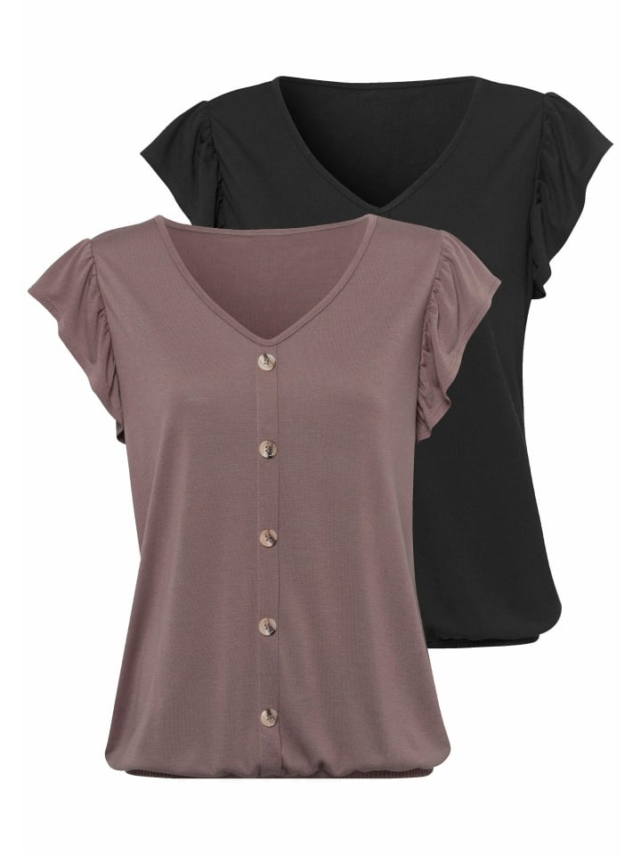 LASCANA Kurzarmshirt in taupe, schwarz günstig kaufen