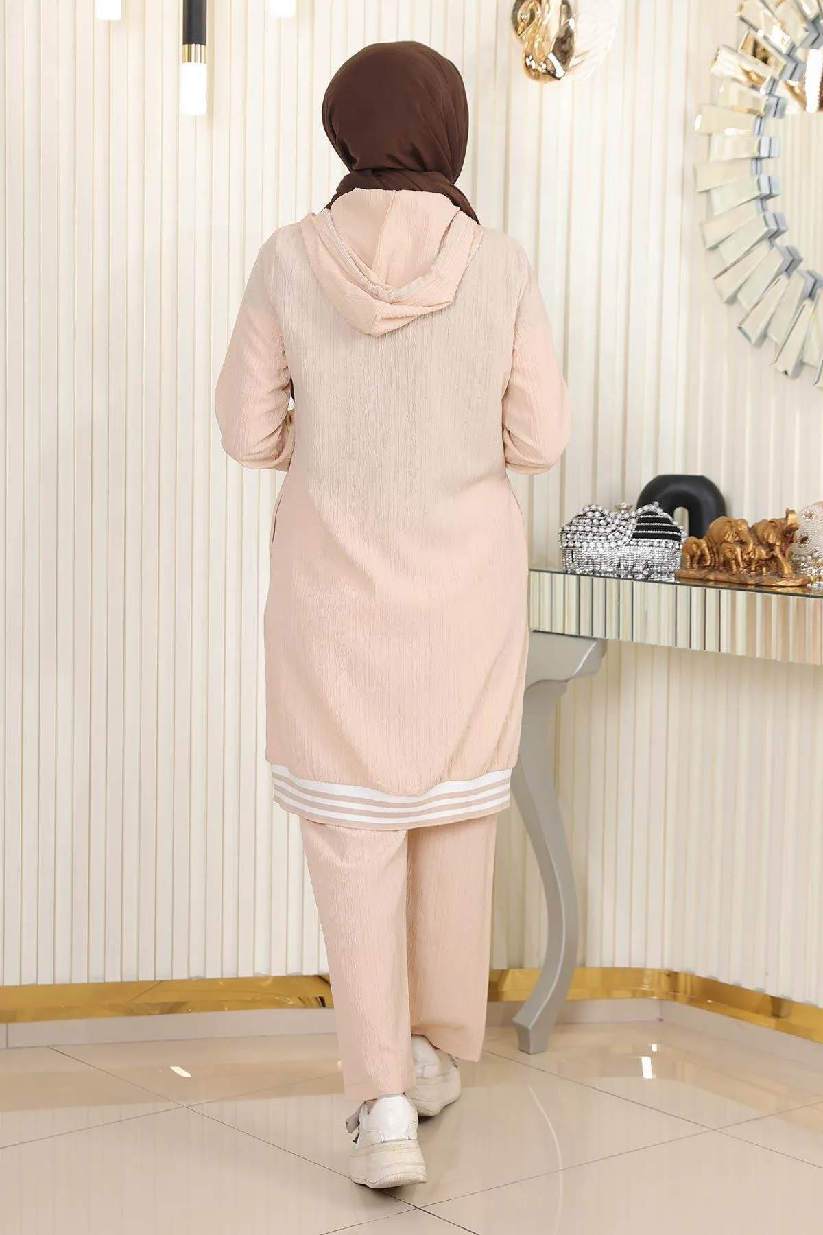 Modamihram  Gerippter Anzug mit Reißverschluss Beige 10405