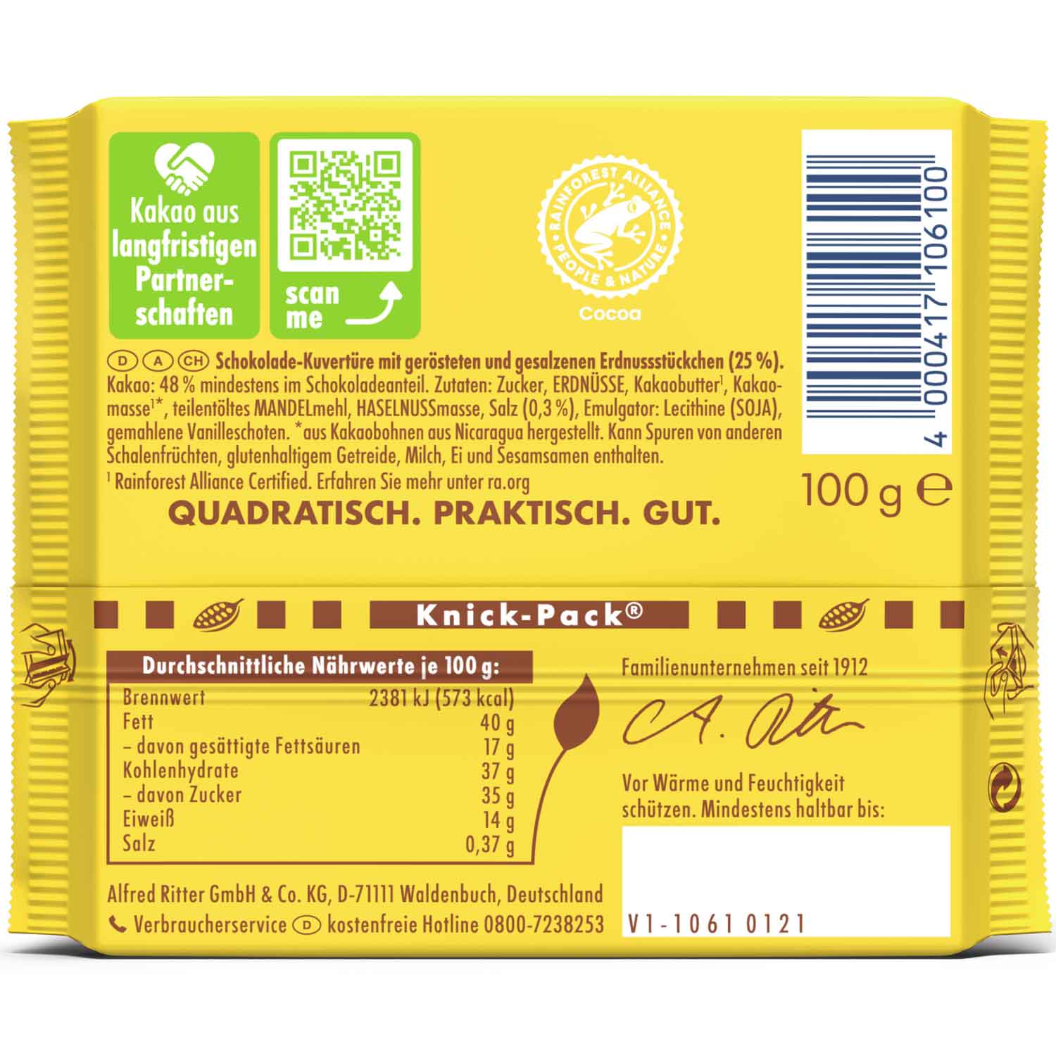 Ritter Sport Vegan Roasted Peanut 100g