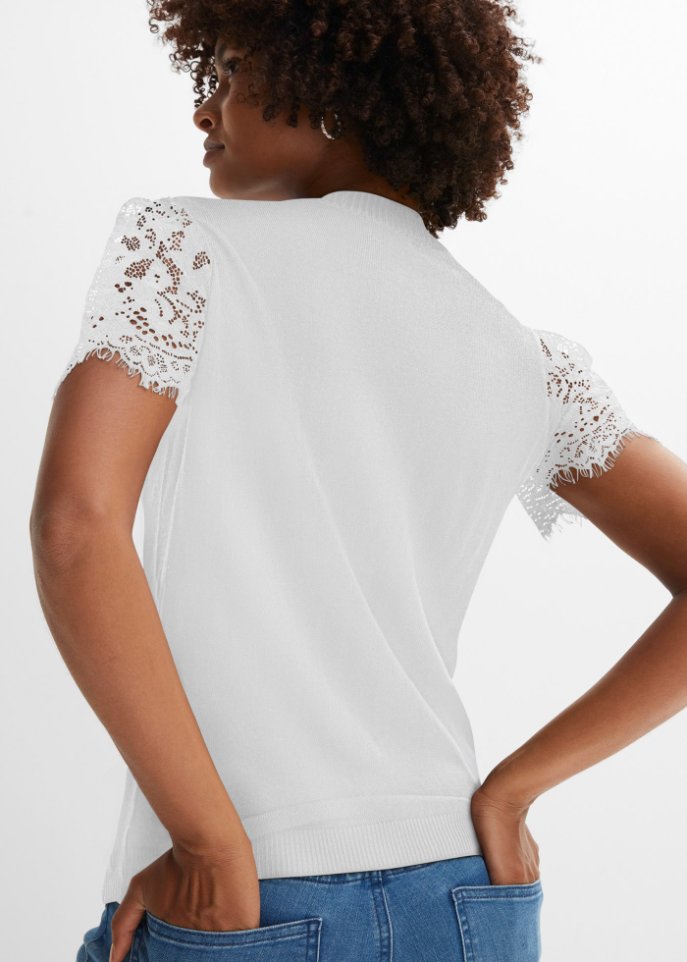 Strickshirt mit Spitzenärmeln