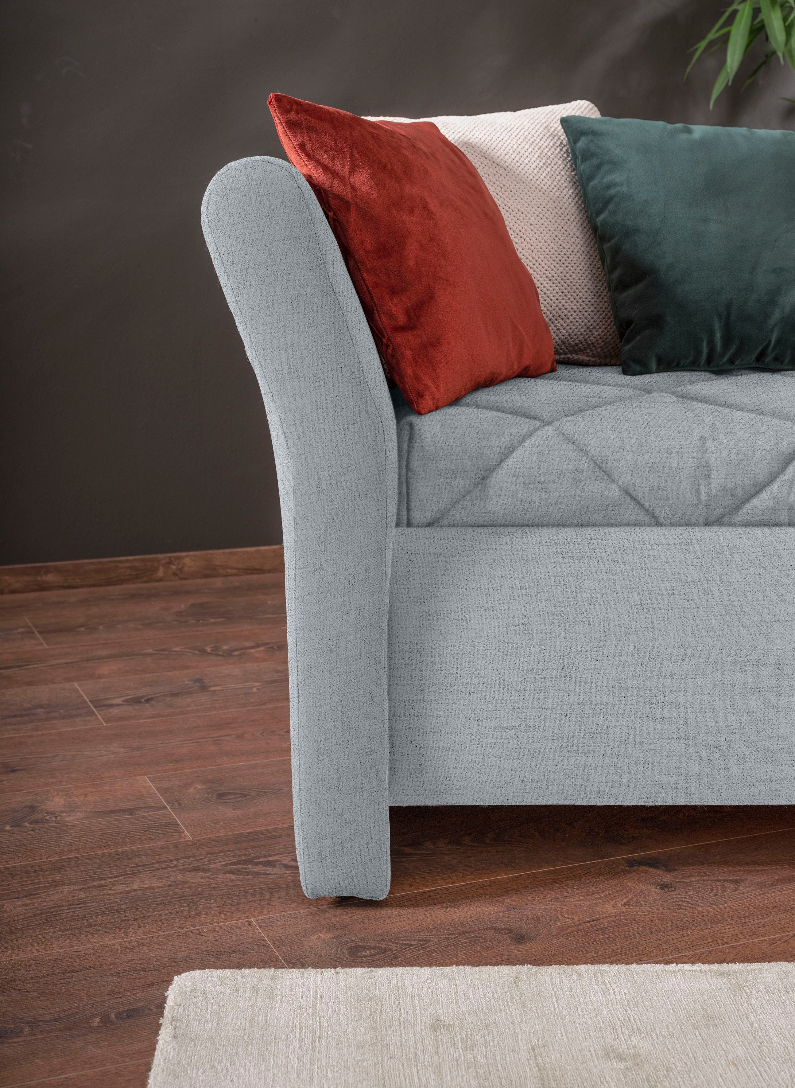 ADA trendline Schlafsofa Lindsay, Bettkasten, Zierkissen-Set aus: 2 Stk. 40x40cm, 1 Stk. 30x30cm