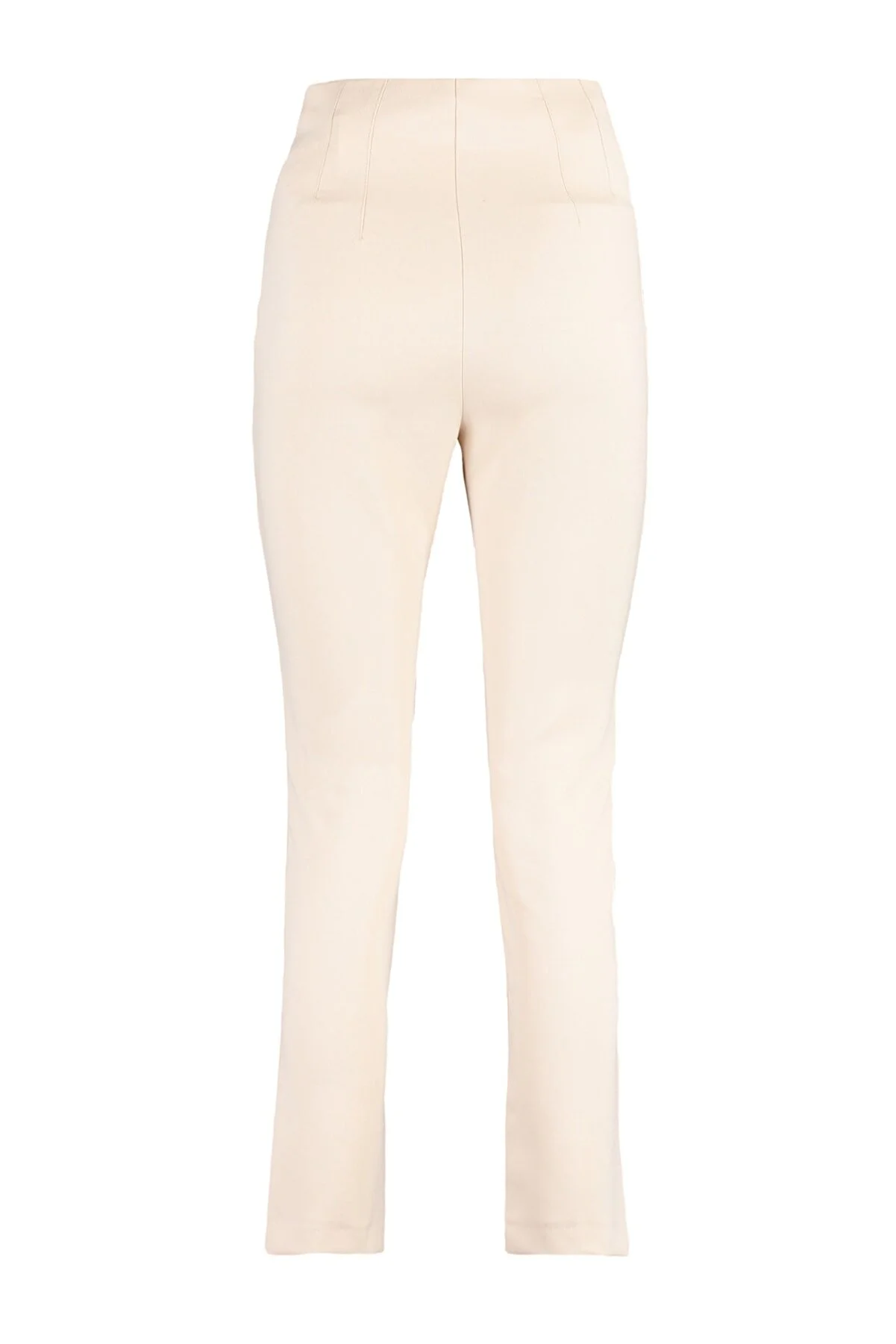 Trendyol Collection  Beigefarbene, zigarettengemusterte, knöchellange Webhose mit hoher Taille und Abnähern TWOSS20PL0515