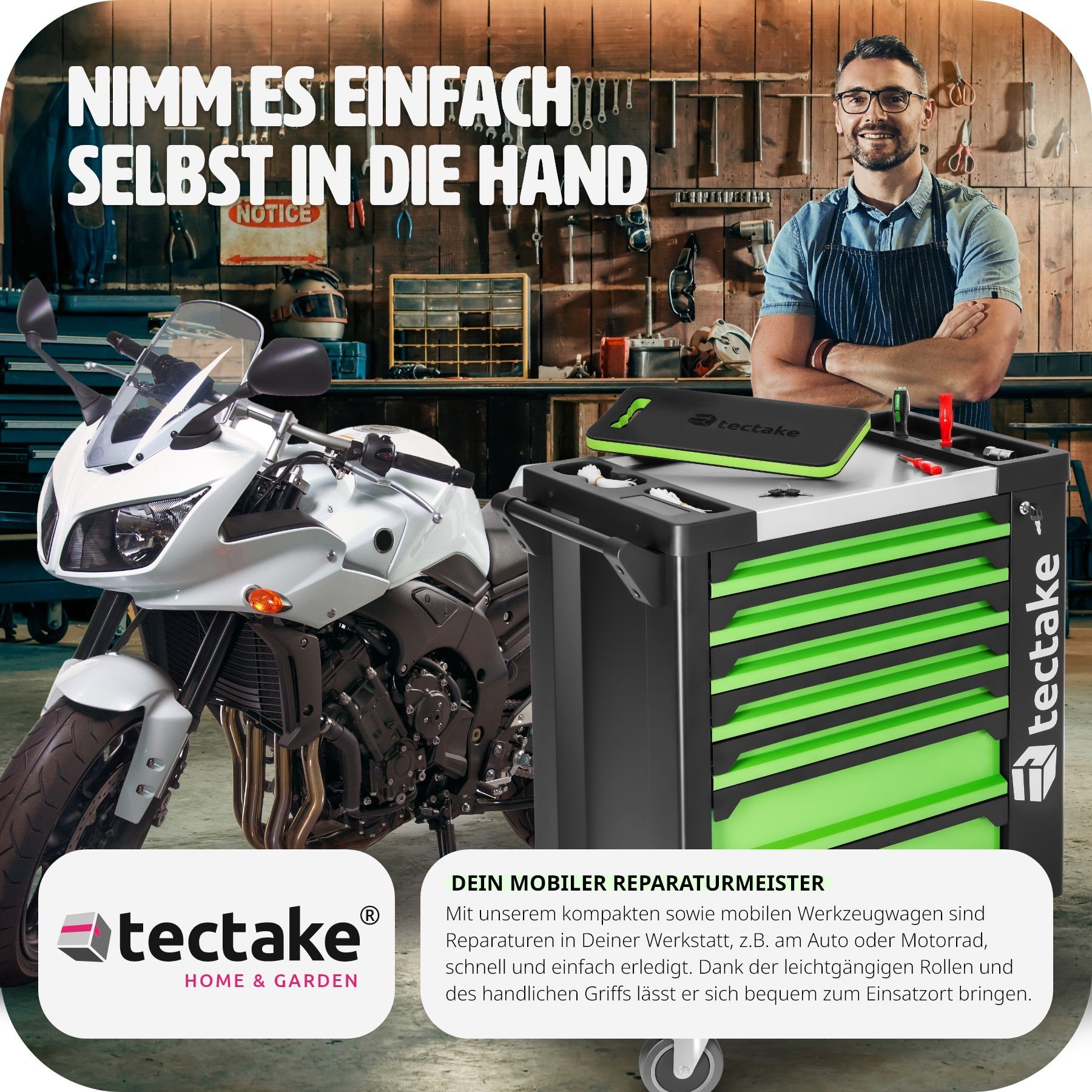 tectake Werkzeugwagen Werkzeugwagen mit Werkzeug 1599-tlg.