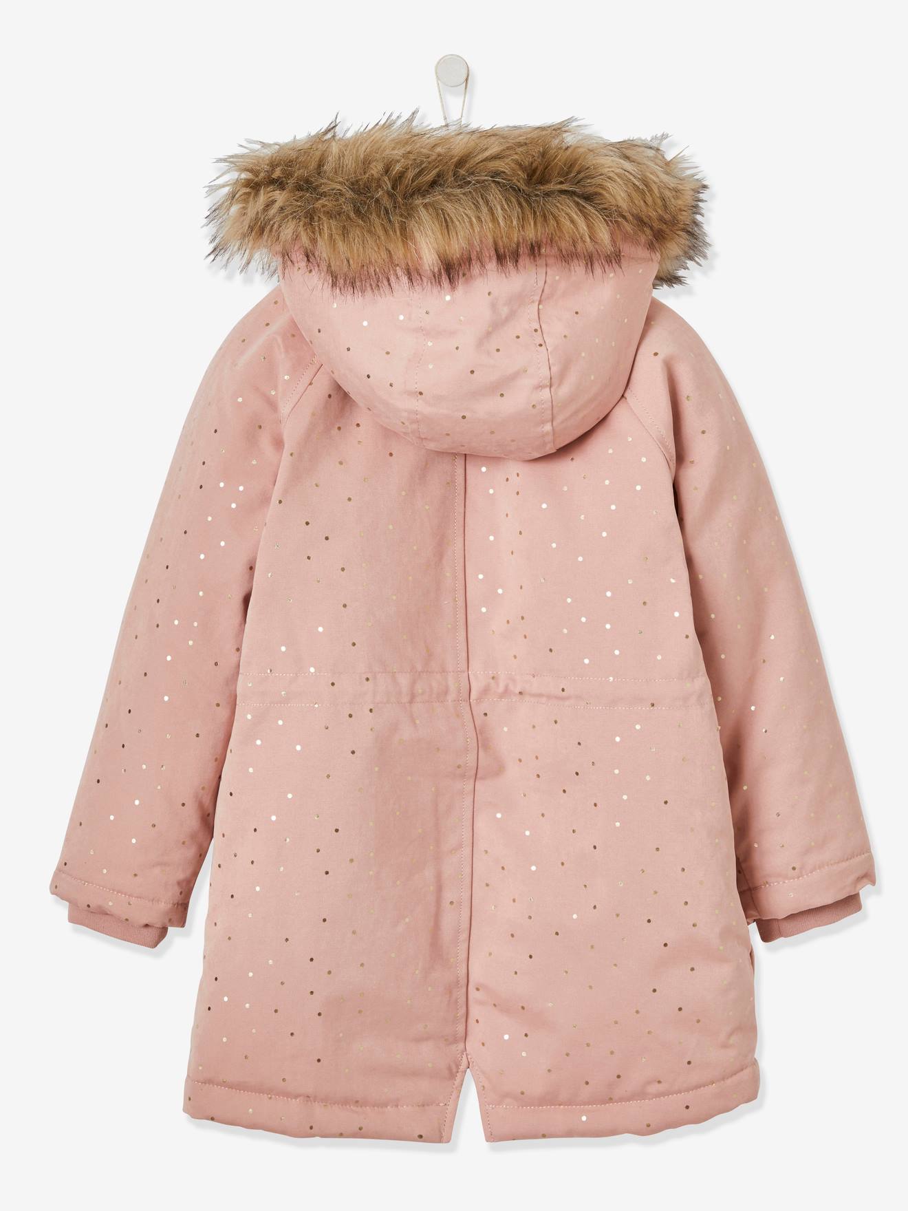 Parka à capuche à pois irisés fille vert clair