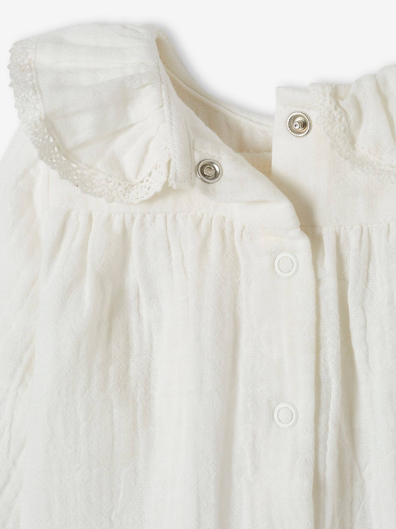 Blouse en gaze de coton bébé col volanté écru