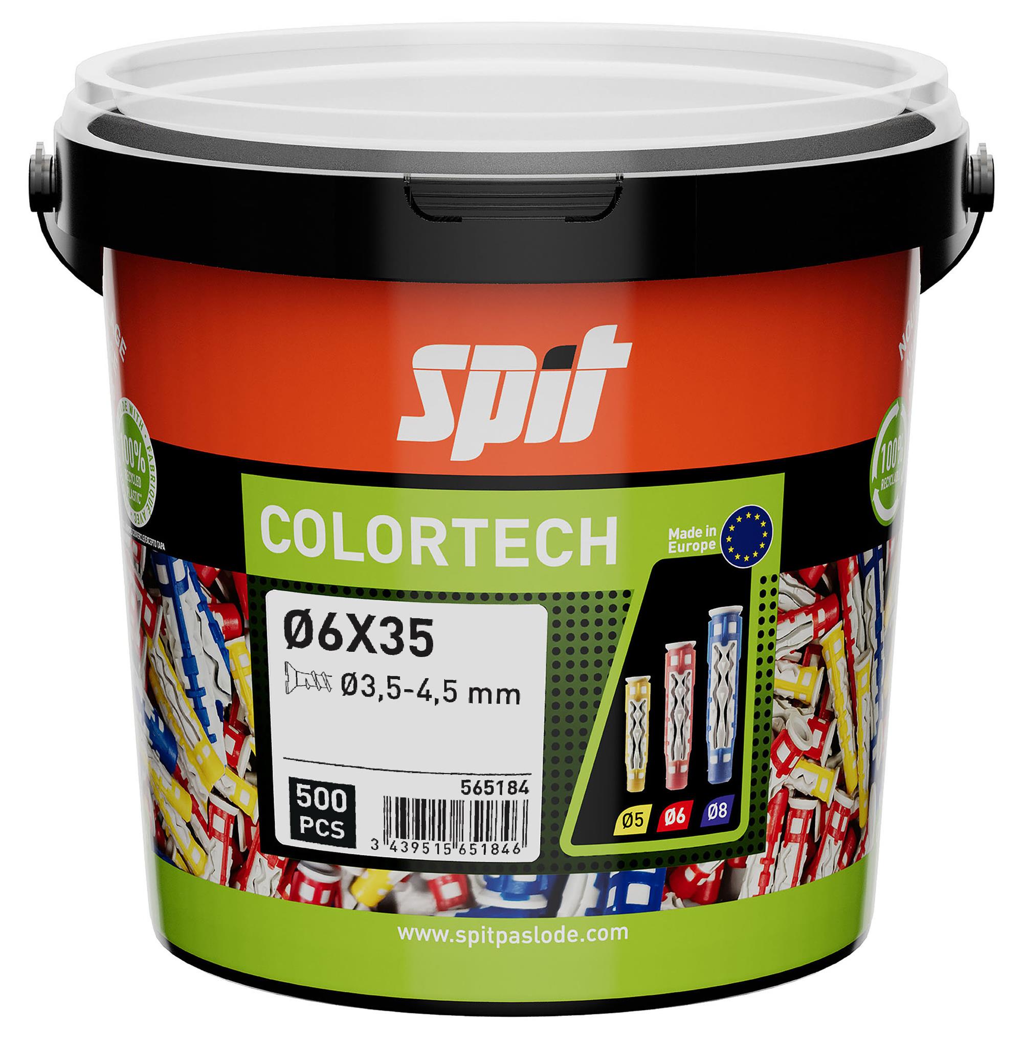 Spyttfeste 565184 ColorTech universalplugg 6x35 500 deler i bøtte
