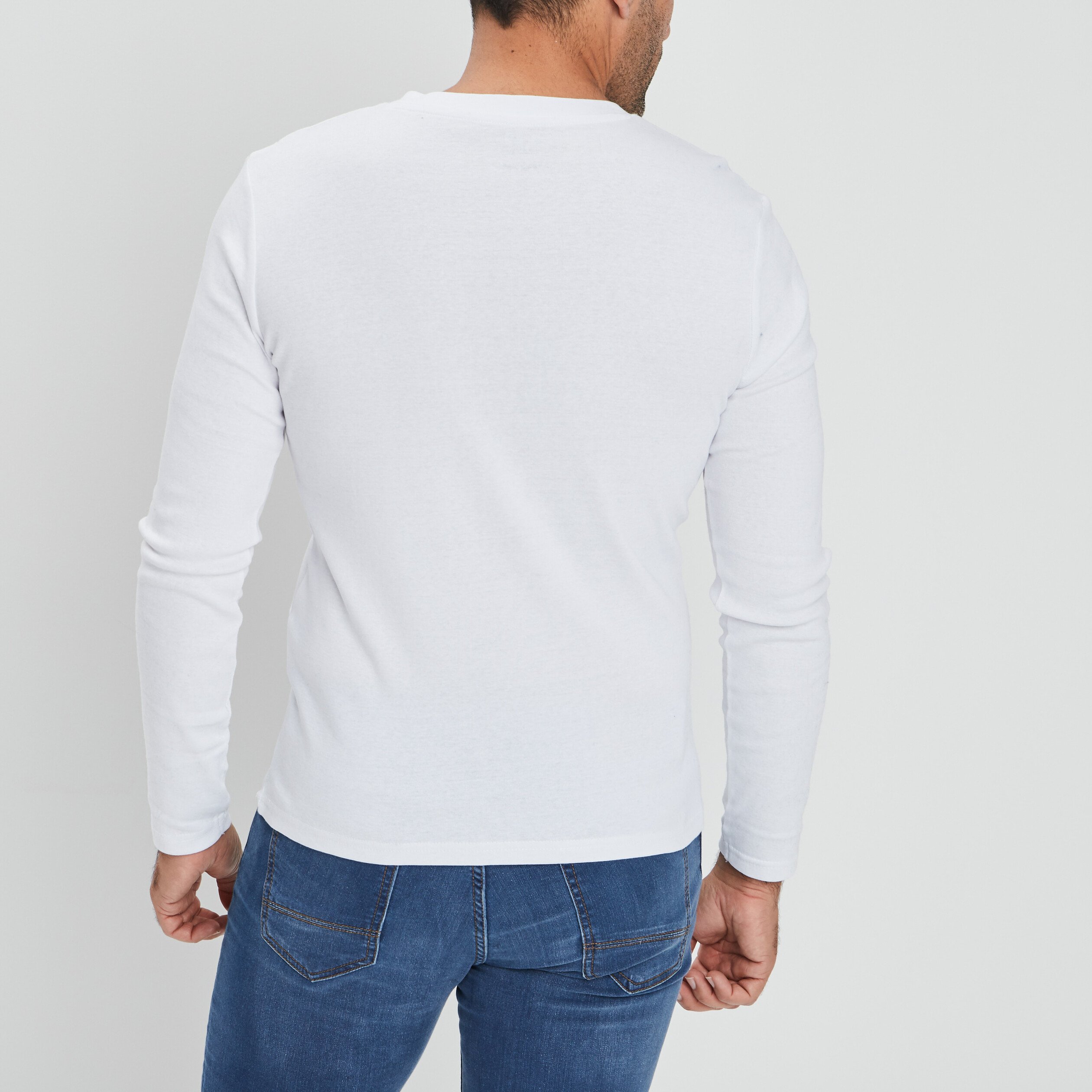 T-shirt manches longues col V blanc homme | La Halle