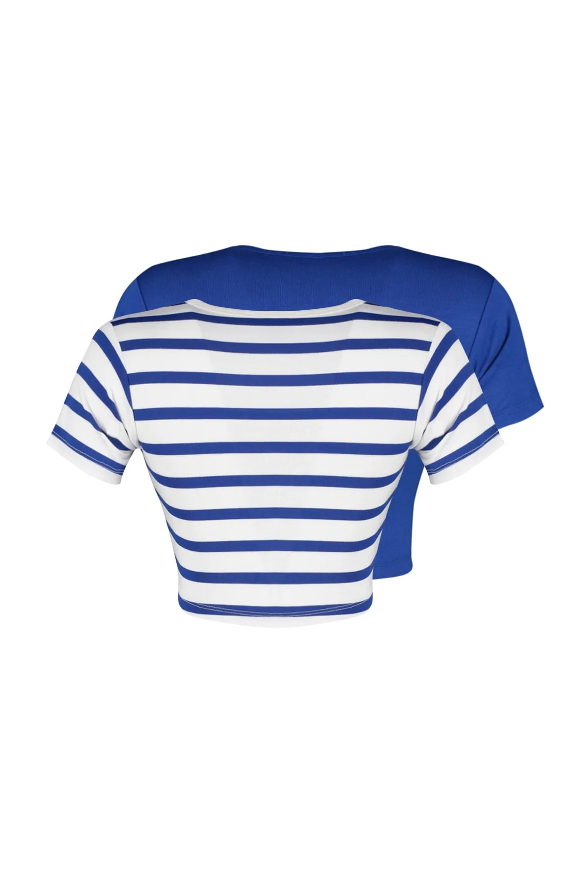 Trendyol Collection  Premium Saks-Ecru Saks Gestreifte 2er-Pack Viskose/weicher Stoff Kurze Stretch Strickbluse TWOSS23BZ00194
