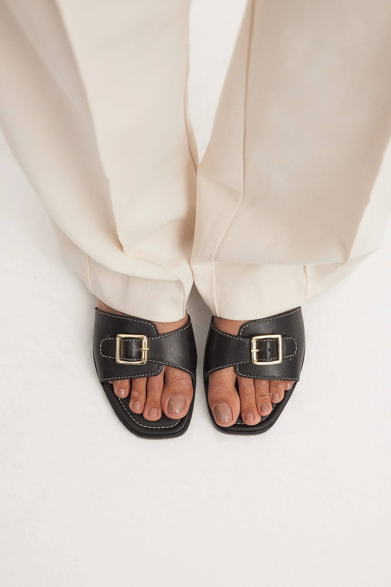 Leather Buckle Slippers
