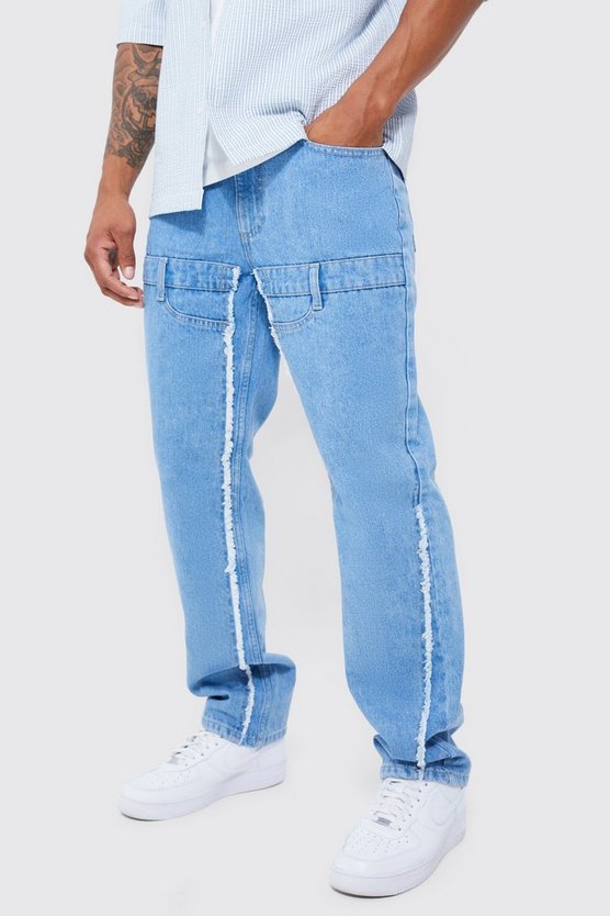 Lockere ausgefranste Jeans mit doppeltem Bund