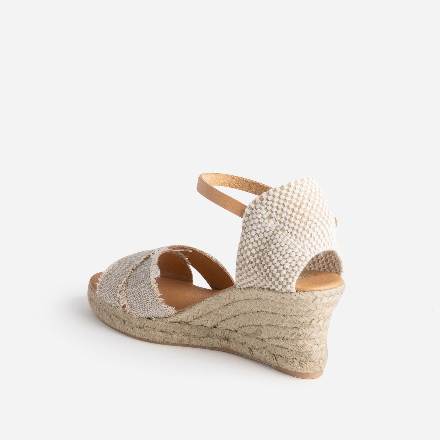 Sandale compensée beige pailleté doré en toile