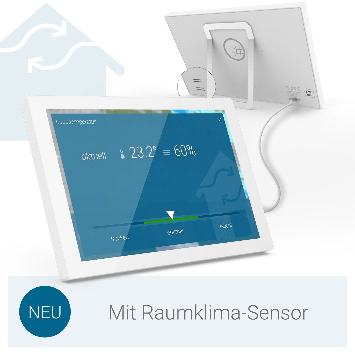 WetterOnline wetteronline home 3 – WetterDisplay mit WetterRadar – mit Innen-Sensor Wetterstation (inkl. Netzteil, USB-Kabel und Schnellstart-Anleitung, neuem Raumklima-Sensor und Premium-Wetterdaten von WetterOnline)