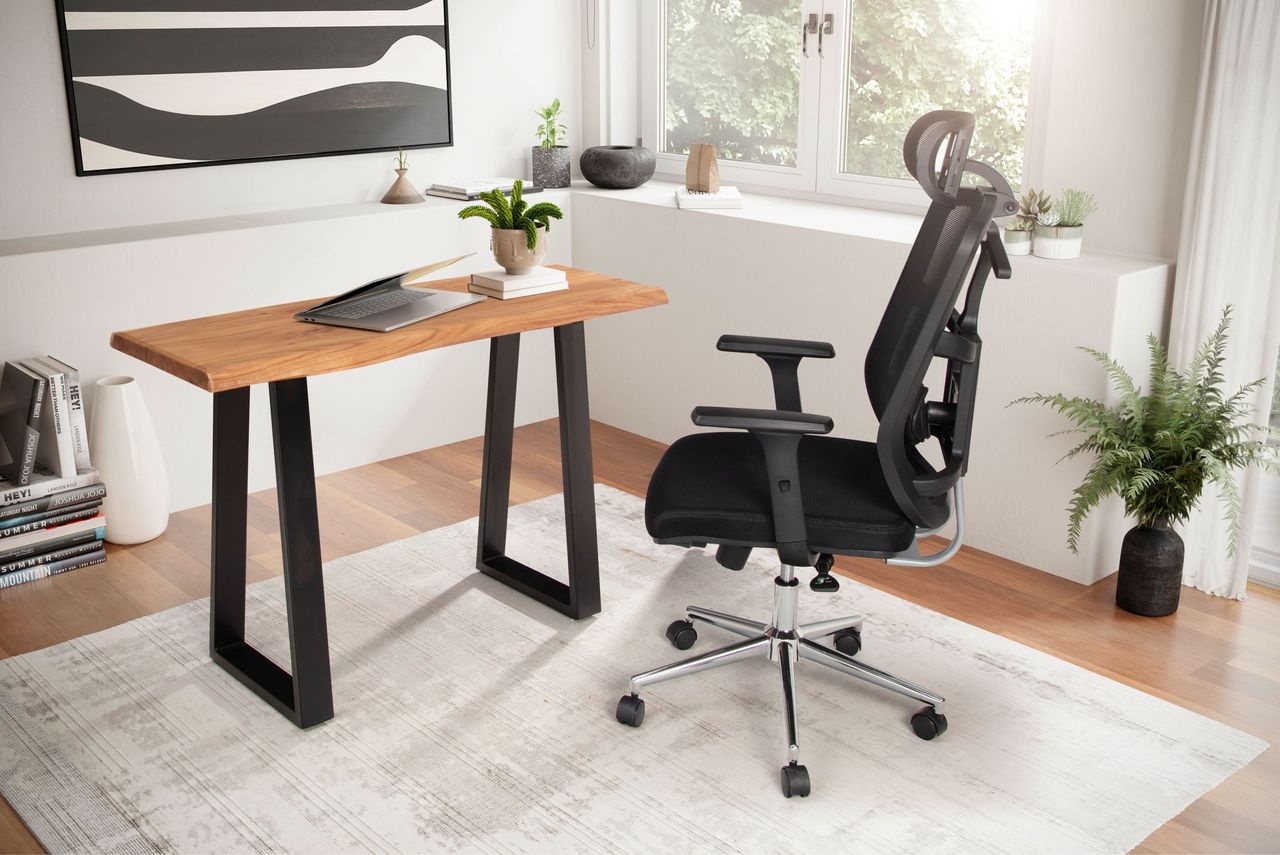 Wohnling Schreibtisch 118 cm Akazie Massivholz Bürotisch Laptoptisch Baumkante