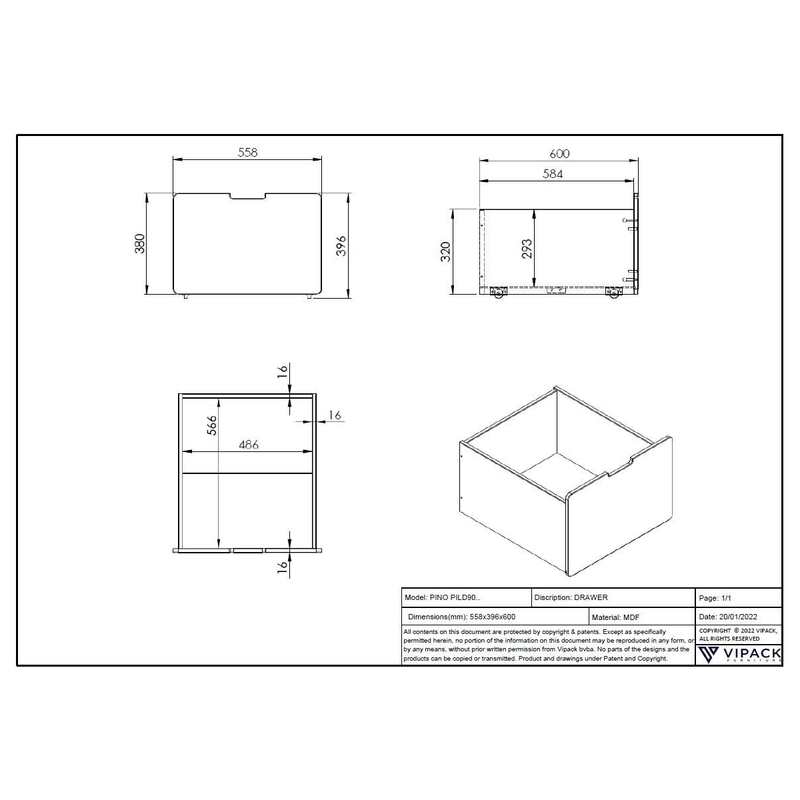 2 tiroirs de rangement pour lit Pino Vipack