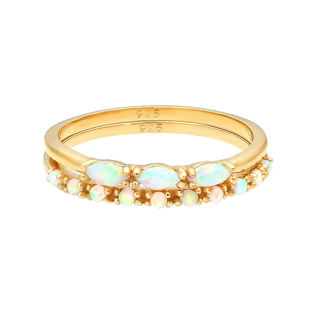 Elli Elli Bague pour femme au design vintage avec opale synthétique en 925/1000 argent Bague