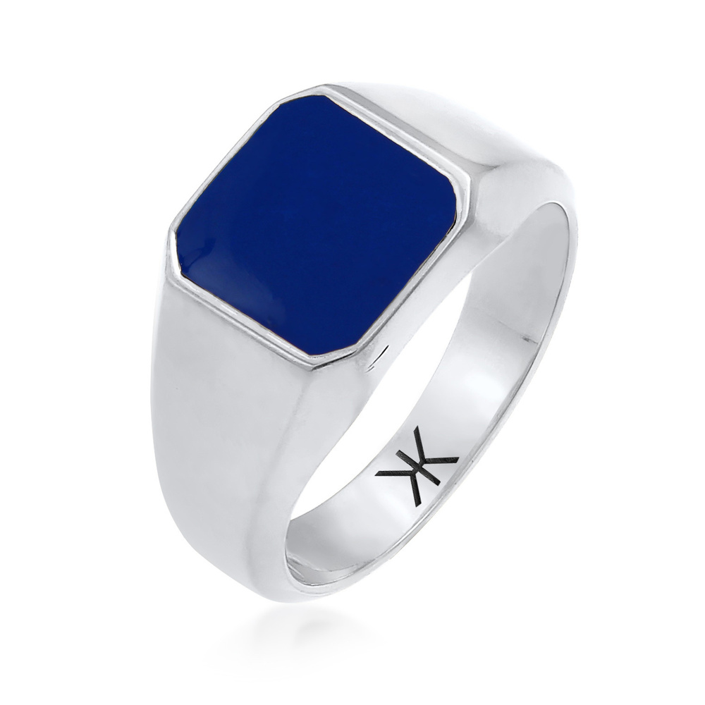 KUZZOI KUZZOI Bague Bague Signet Homme Bleu Basique Solide avec Email en Argent Sterling Bague
