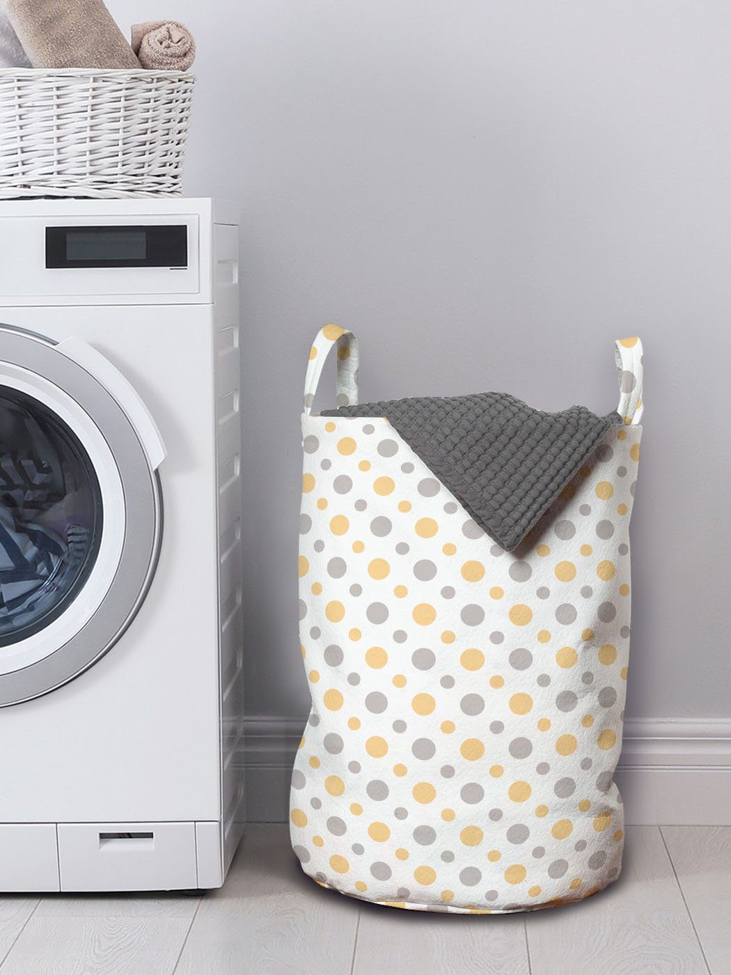 Abakuhaus Wäschesäckchen Wäschekorb mit Griffen Kordelzugverschluss für Waschsalons, Retro Große Kleine Shabby-Punkte