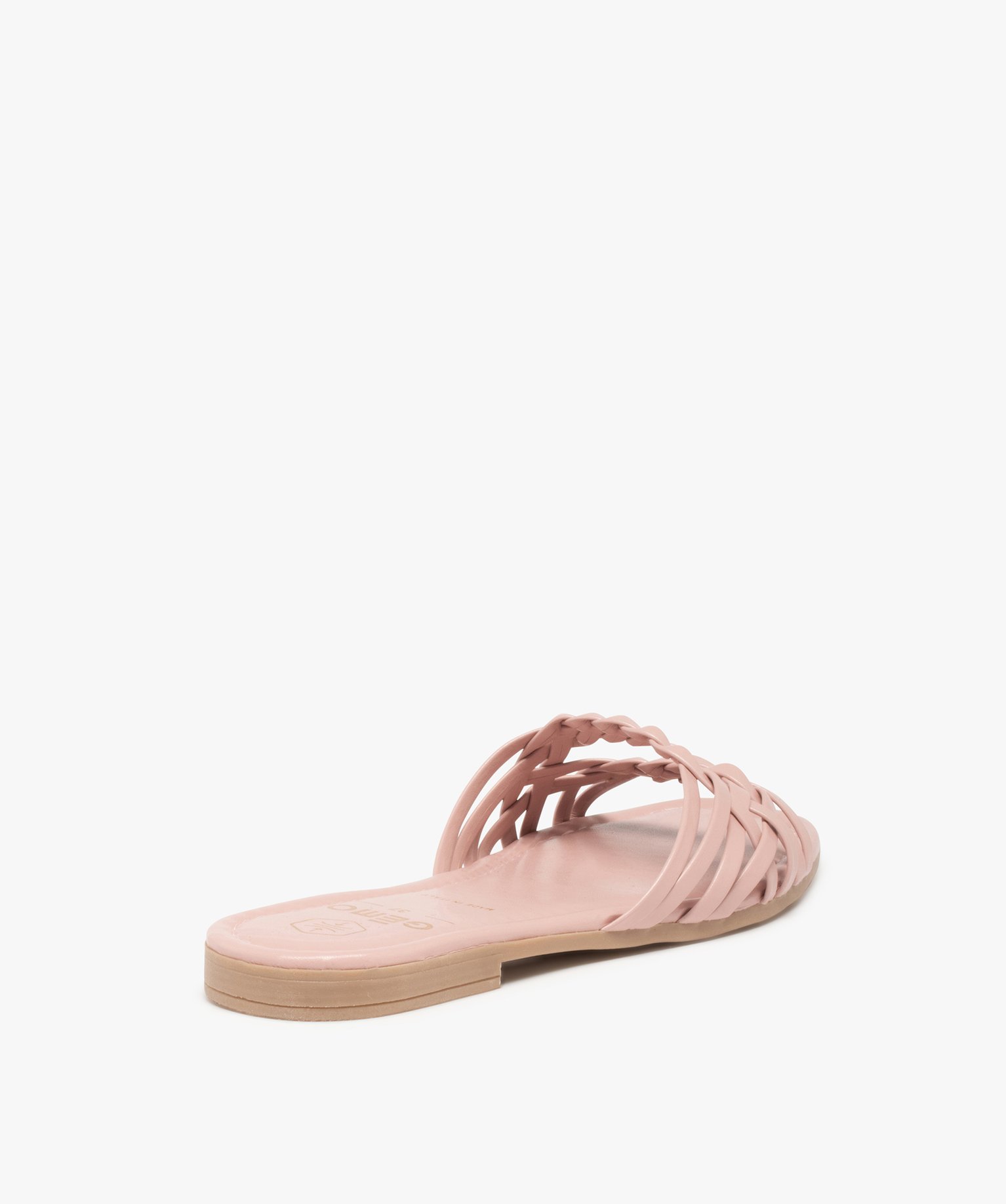 Mules femme à talon plat et fines brides tressées rose | GEMO