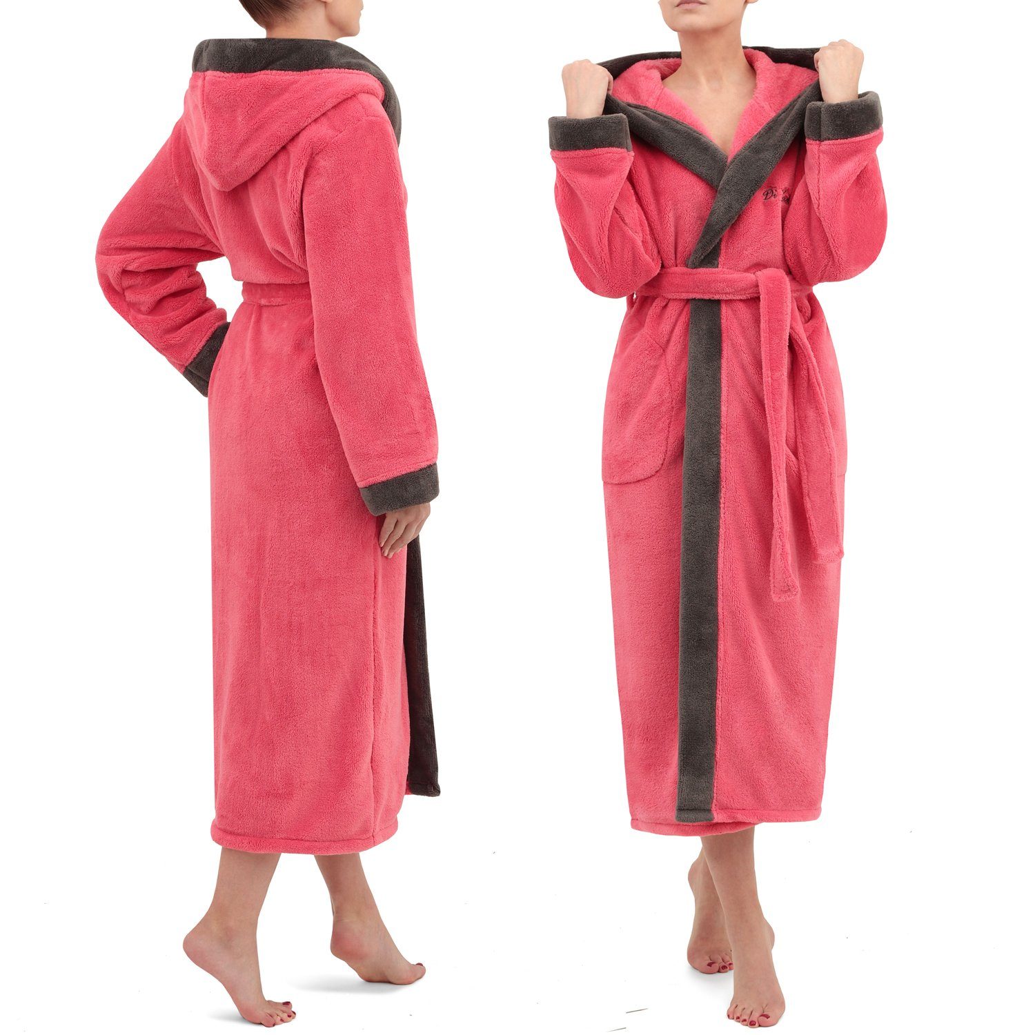Di Vadini Bademantel Di Vadini UNISEX Herren Damen Bademantel PRATO mit Kapuze, wadenlang, Polyester, Weitenverstellung