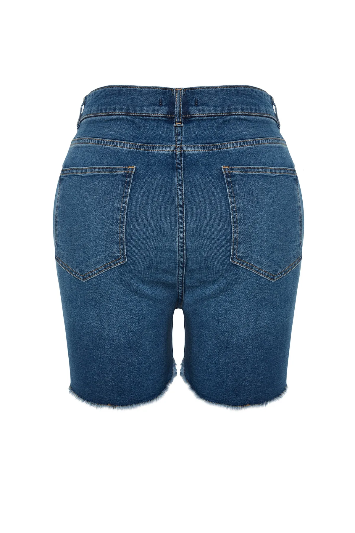 Trendyol Curve  Blaue, dehnbare Skinny-Jeansshorts mit hoher Taille und Bermuda TBBSS22AP0007