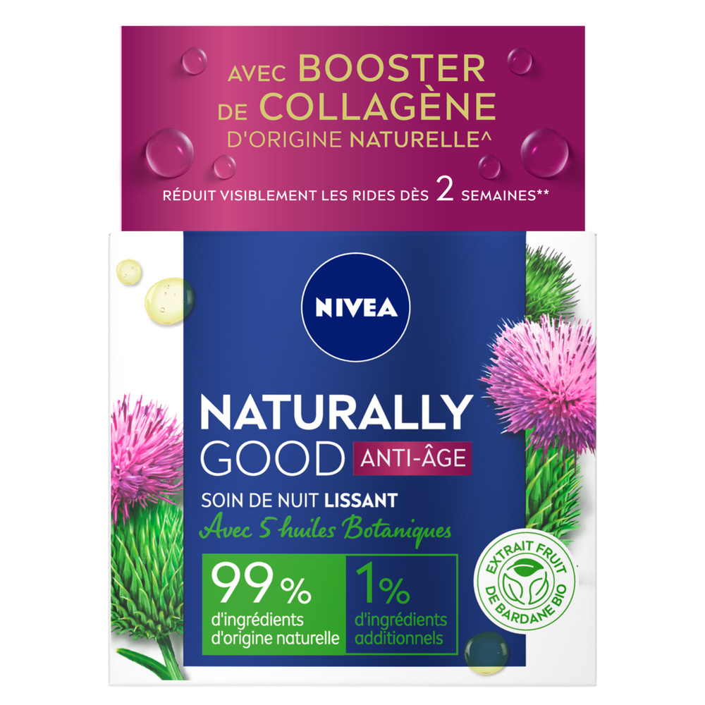 nivea NATURALLY GOOD - Crème de nuit Bardane BIO & Huile d'Argan Soin visage anti-âge