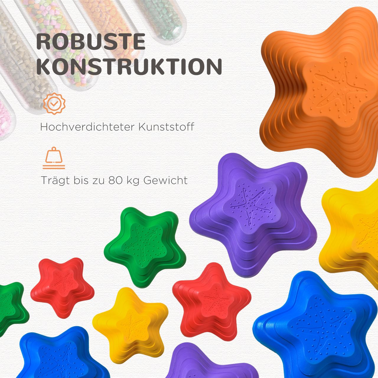 Outsunny Flußsteine 11ER Balance-Steine für Kleinkinder Sprungbrett Trittsteine Balancespiel für Innen- und Außenbereiche belastbar bis 80 kg Rutschfest Stapelbar