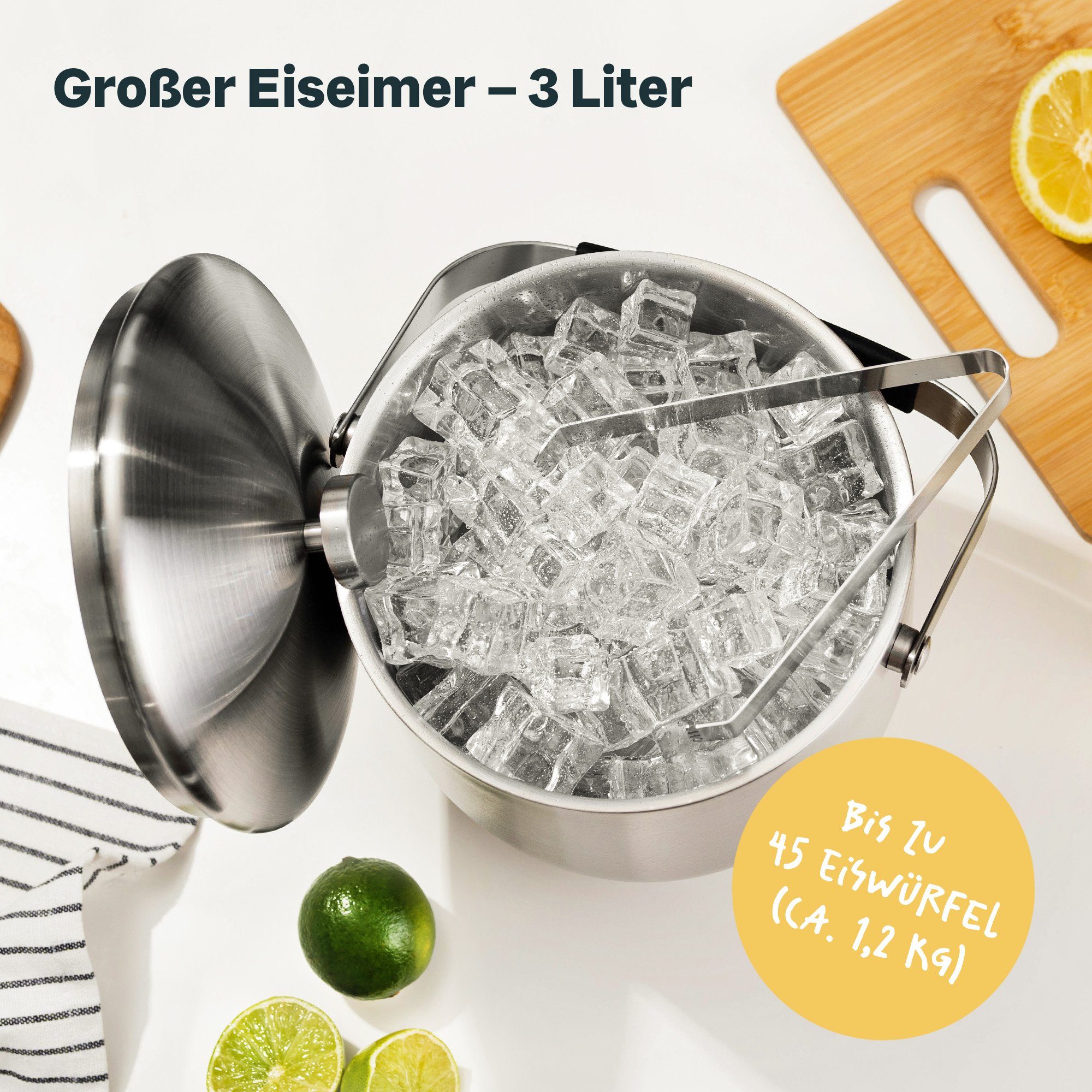 SILBERTHAL Eiseimer mit Deckel 3l, inklusive Eissieb und Zange